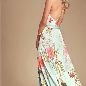 Lulus Still the One Sage Green Floral Print Satin Maxi Dress